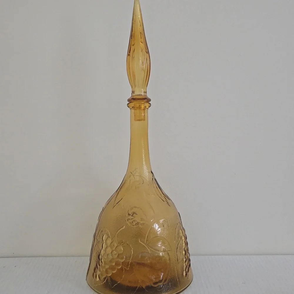Vintage 1950s Empoli Three Fruits Pattern Amber Glass Decanter